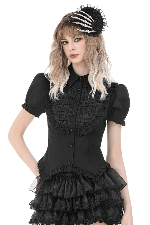 Gothic-Rüschenbluse für Damen mit Puffärmeln im viktorianischen Stil