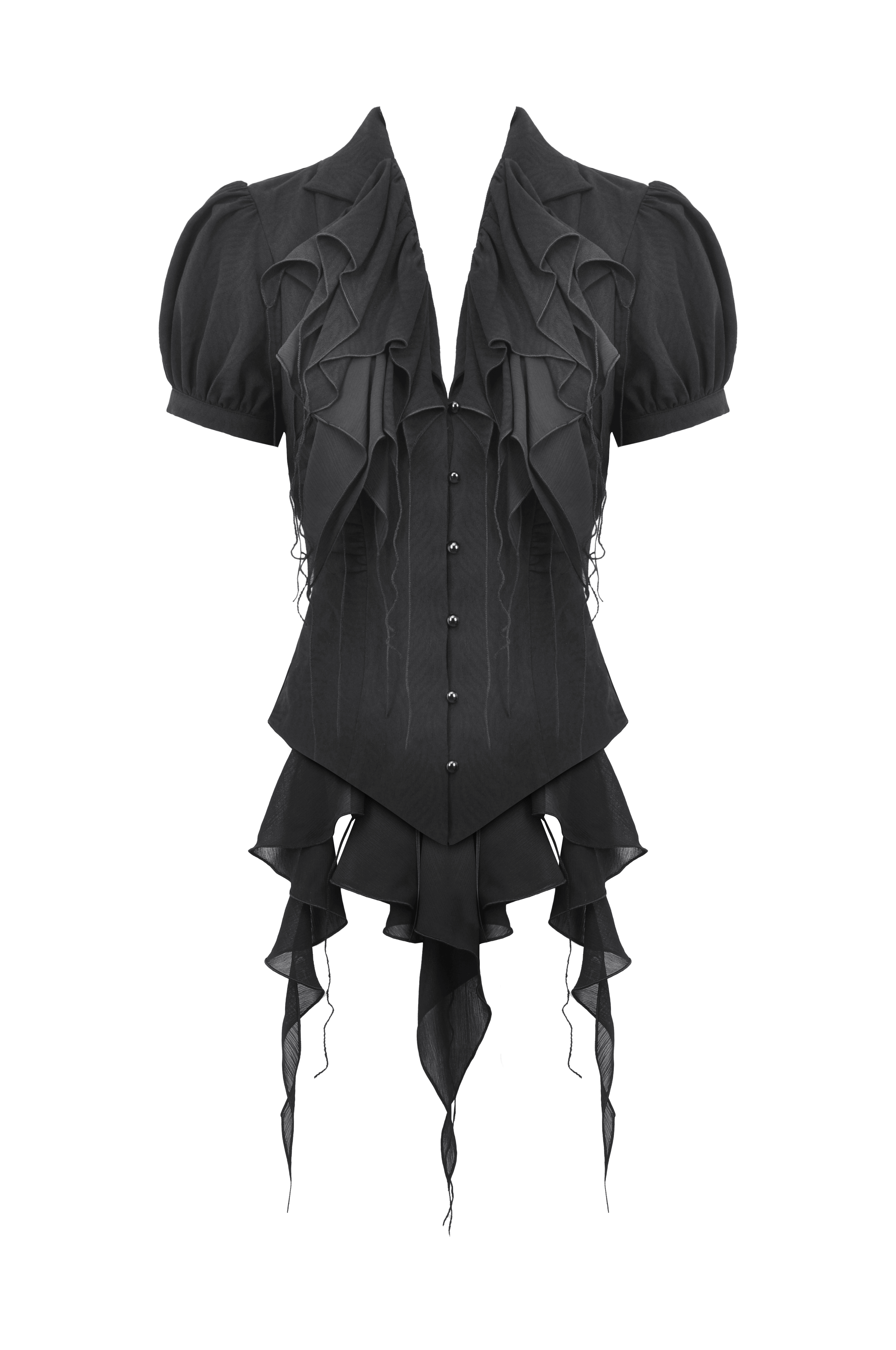 Women's Gothic Ruffled Blouse with Asymmetrical Hemline