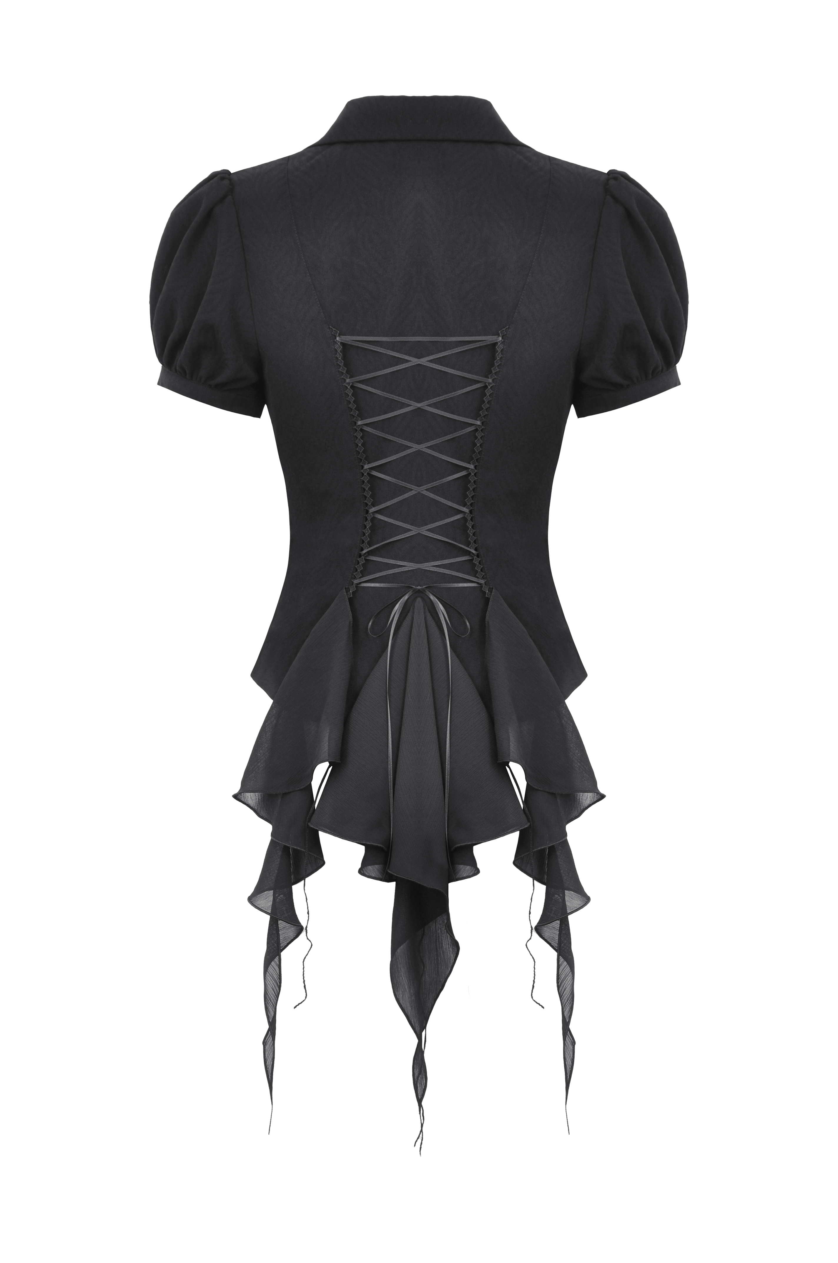 Women's Gothic Ruffled Blouse with Asymmetrical Hemline