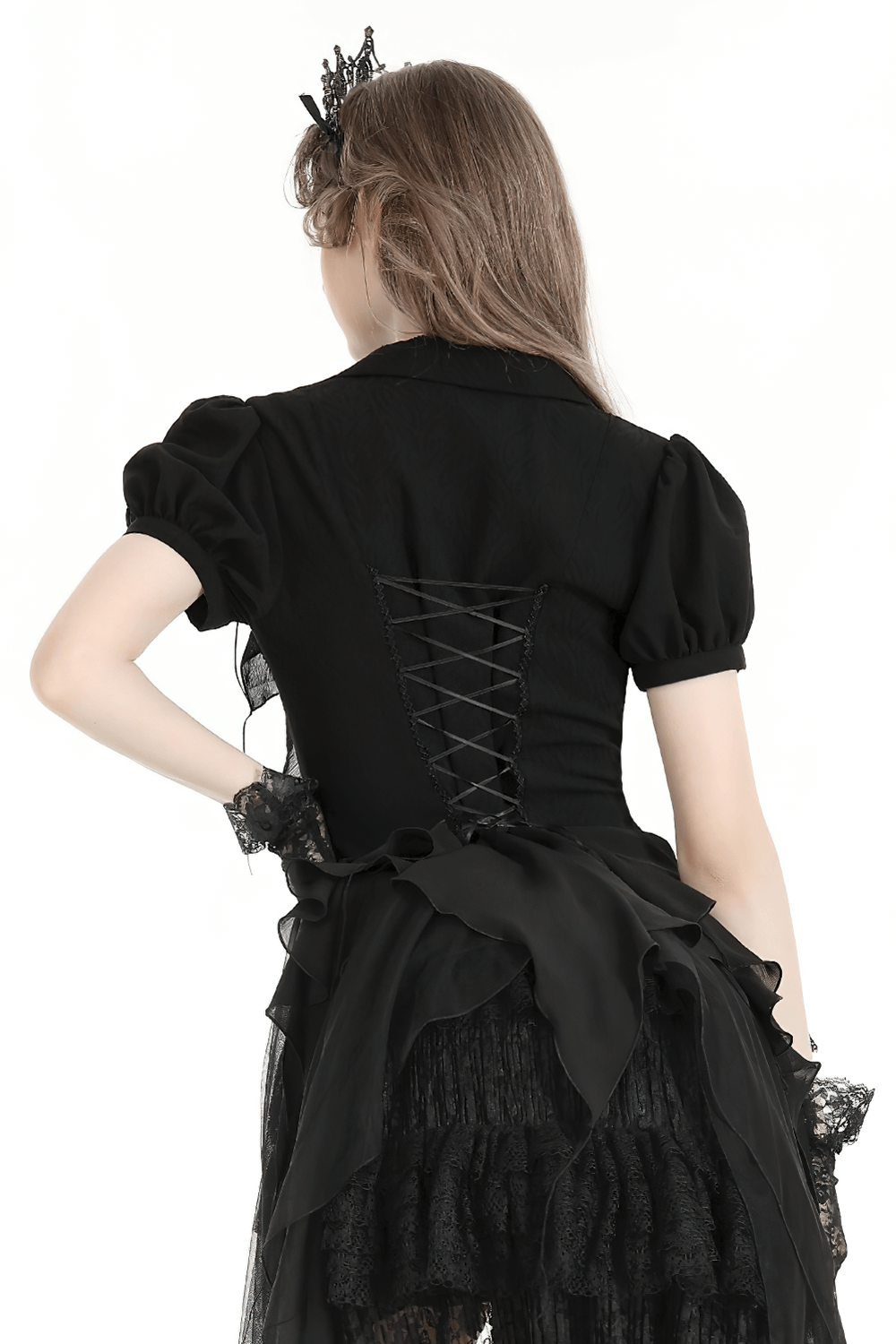 Women's Gothic Ruffled Blouse with Asymmetrical Hemline