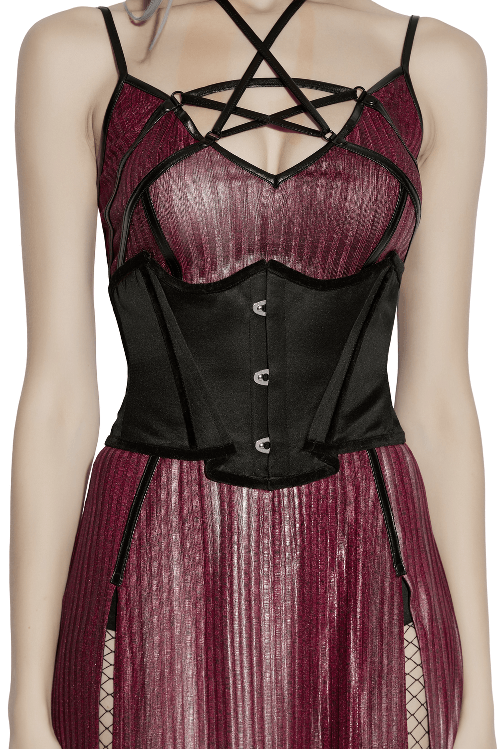 Women's Gothic Satin Underbust Corset with Lace Up featured in a stylish outfit.