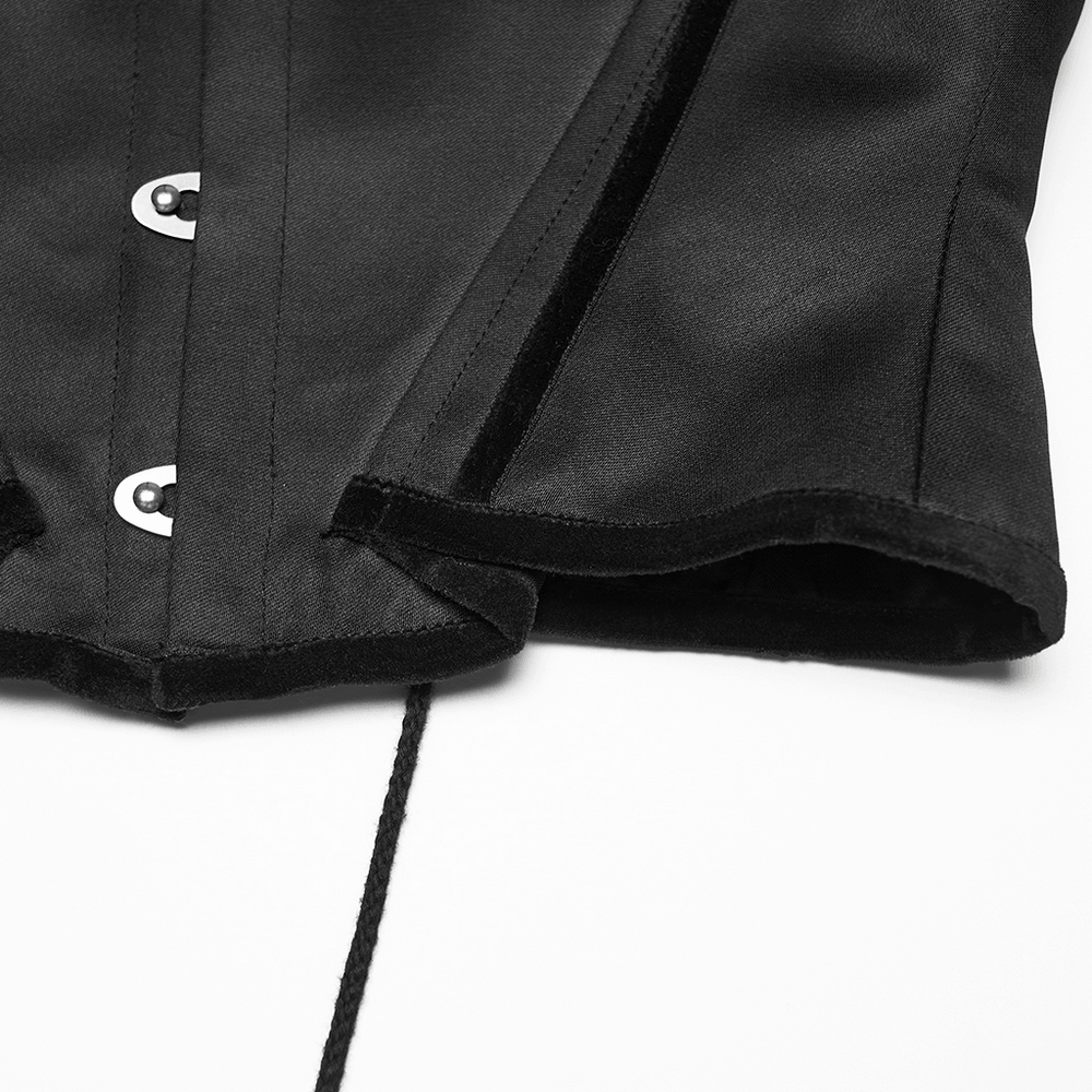 Women's Gothic Satin Underbust Corset with Lace Up detail showcasing buttons and lace.