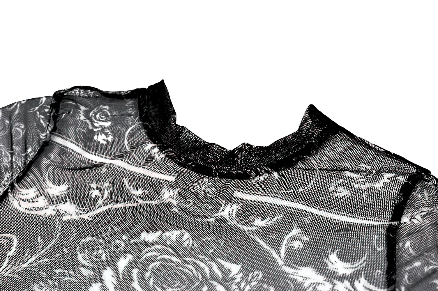 Women's Gothic Skull and Rose Mesh Long Sleeve Sheer Top black sheer mesh with skull and rose print