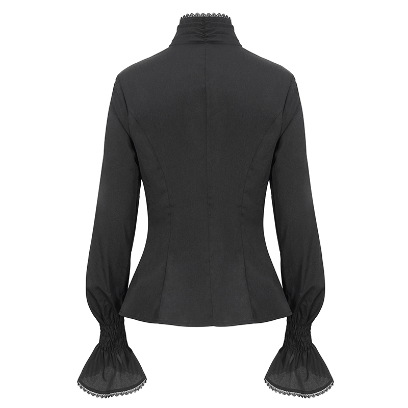 Women's Gothic Stand Collar Fitted Shirt with Frill and Flared Cuffs - HARD'N'HEAVY