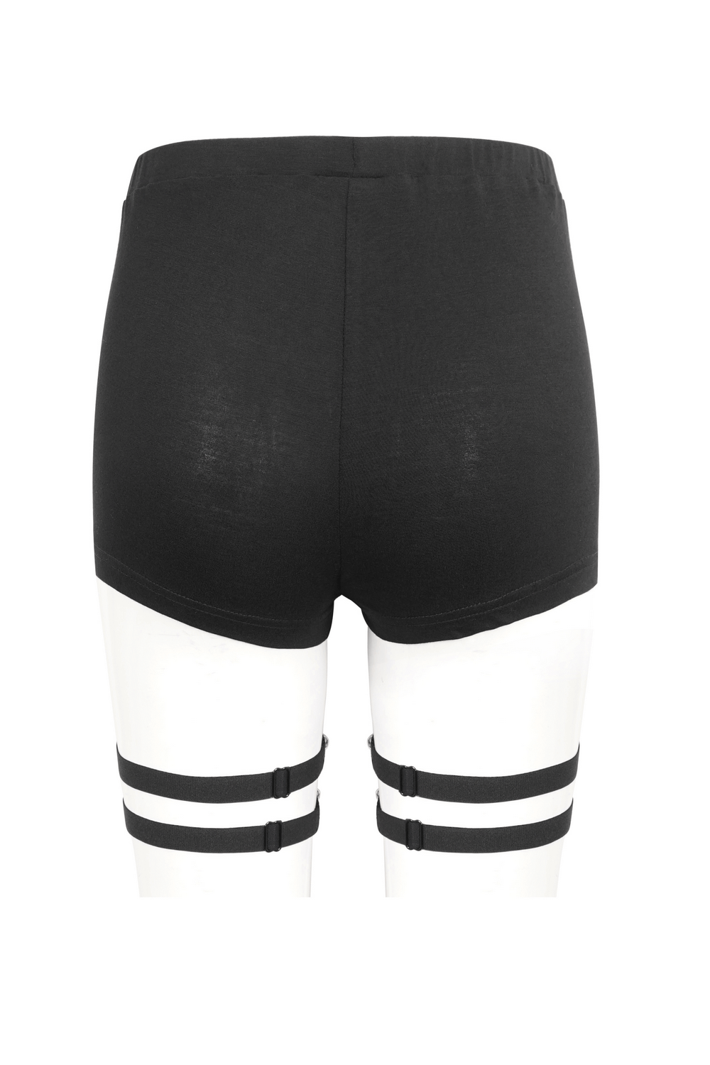 Back view of black shorts with cross detail, perfect for layering under dresses for added style and comfort.