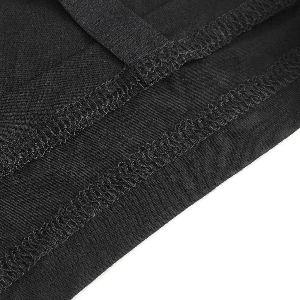 Close-up of the detailed stitching on the black fabric of the Women's Gothic Strappy Split Long Dress.