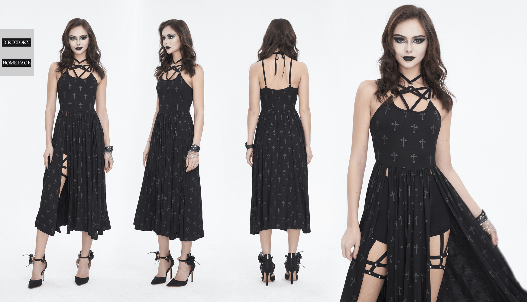 Women's Gothic Strappy Split Long Dress with Shorts
