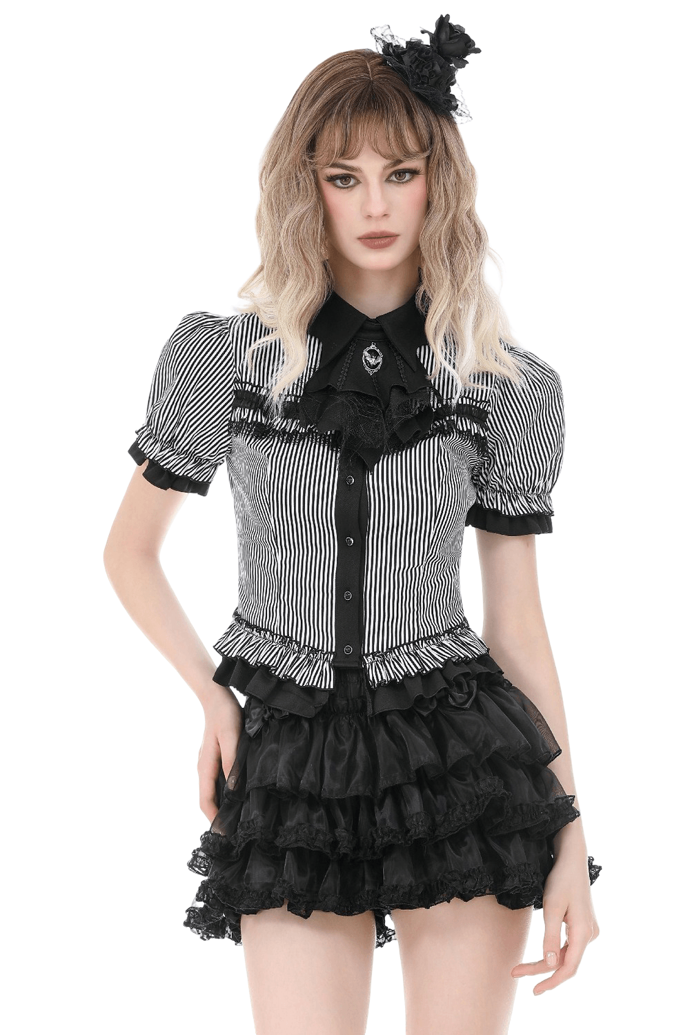 Women's Gothic Striped Tail Hem Victorian Blouse