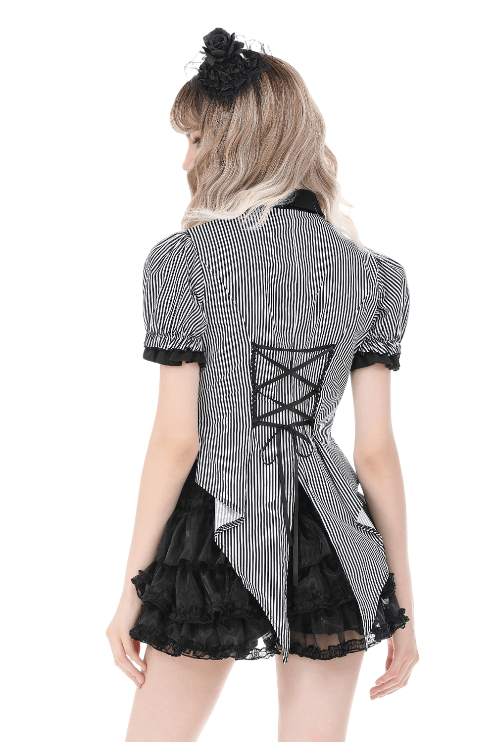 Women's Gothic Striped Tail Hem Victorian Blouse