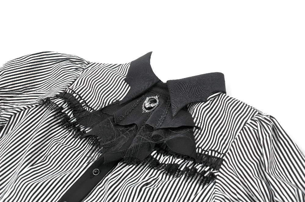 Women's Gothic Striped Tail Hem Victorian Blouse