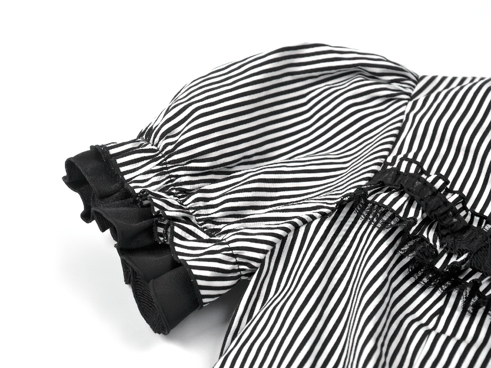 Women's Gothic Striped Tail Hem Victorian Blouse