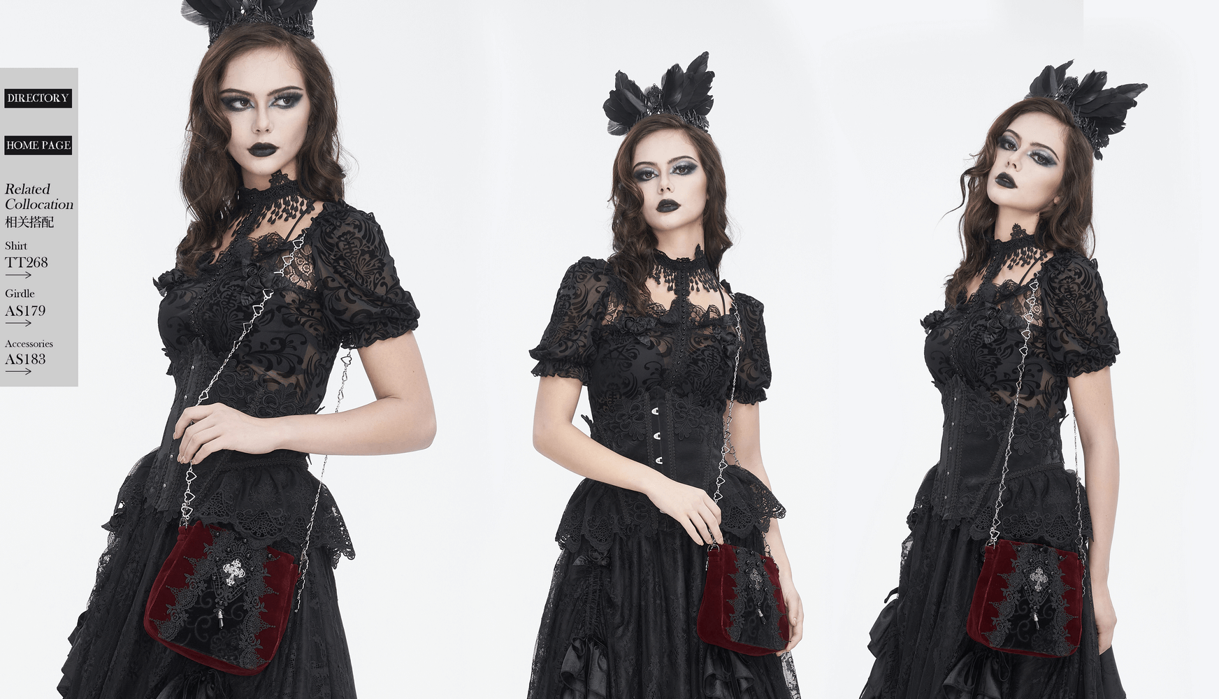 Damen-Umhängetasche im Gothic-Stil aus Spitze und Samt