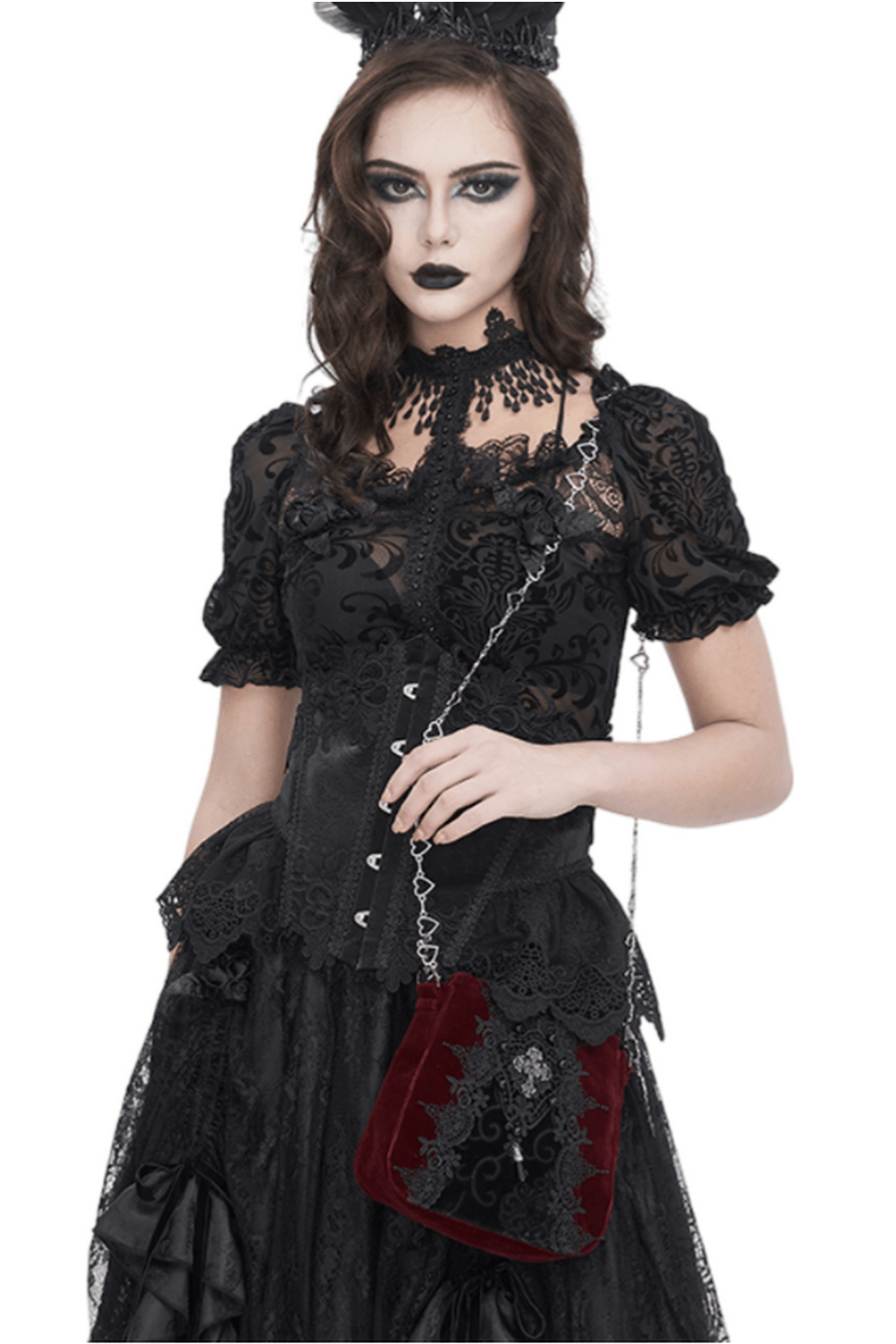 Women's Gothic Style Lace and Velvet Shoulder Bag