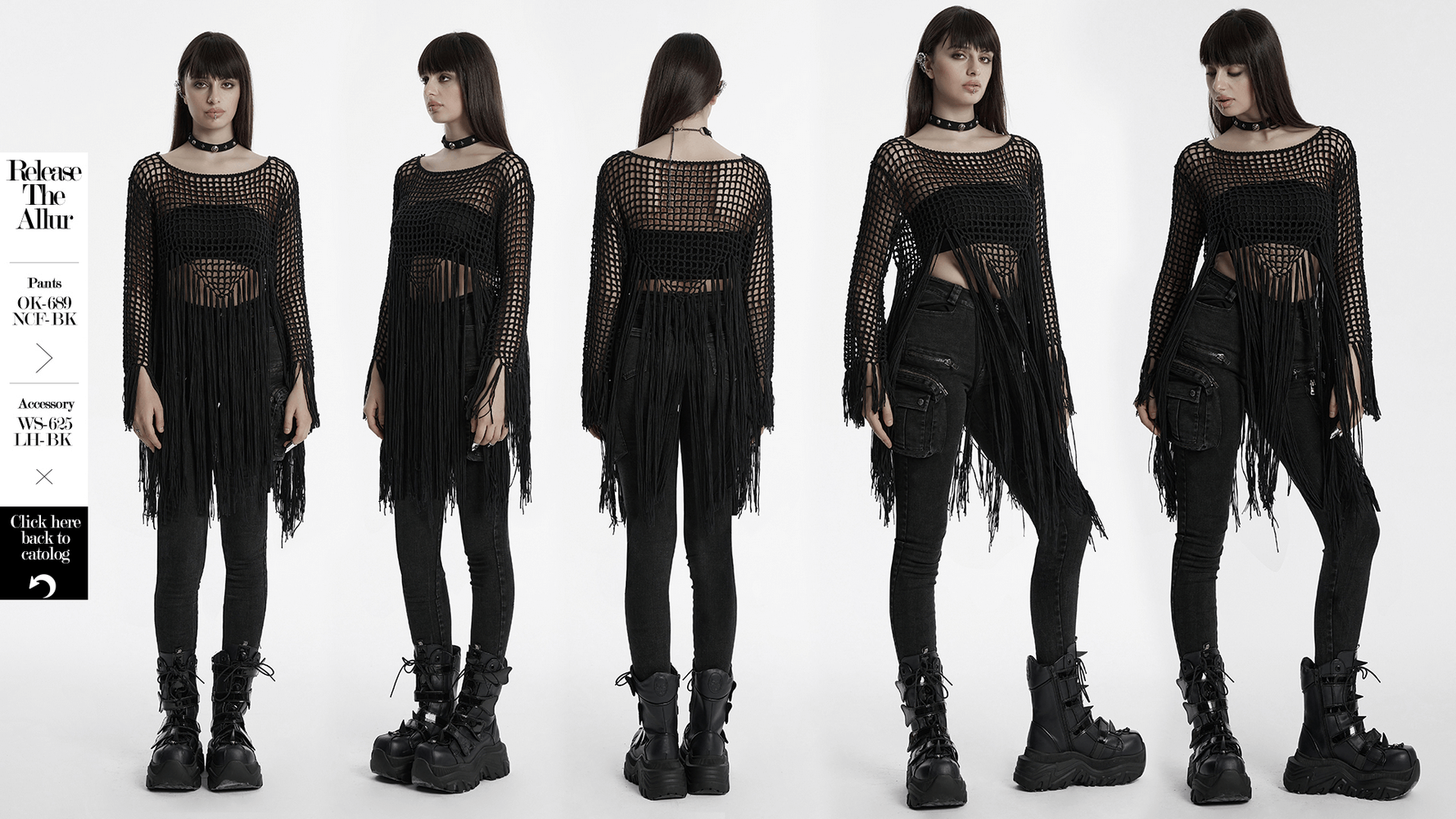 Women's gothic fringe sweater with hollow-out design, showcasing edgy style and unique tassel details. Perfect for layering.