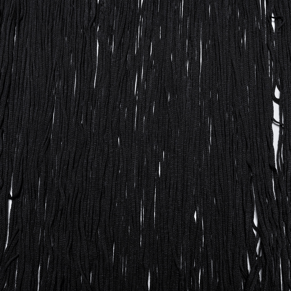 close-up of black tassels showcasing a textured fringe design, perfect for gothic fashion and edgy styles.