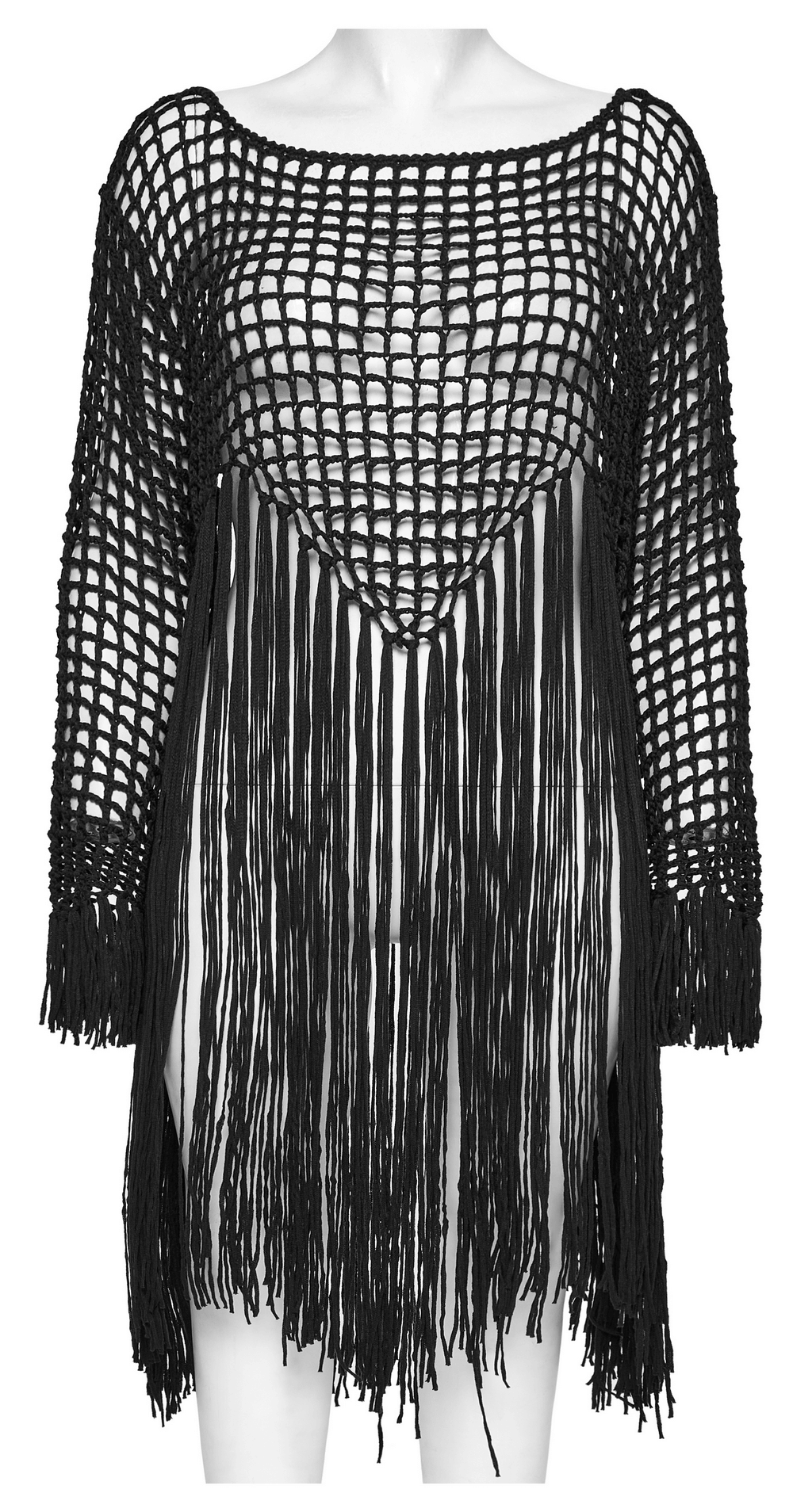Women's Gothic tassel sweater with fringe and hollow design, perfect for edgy punk-inspired fashion.