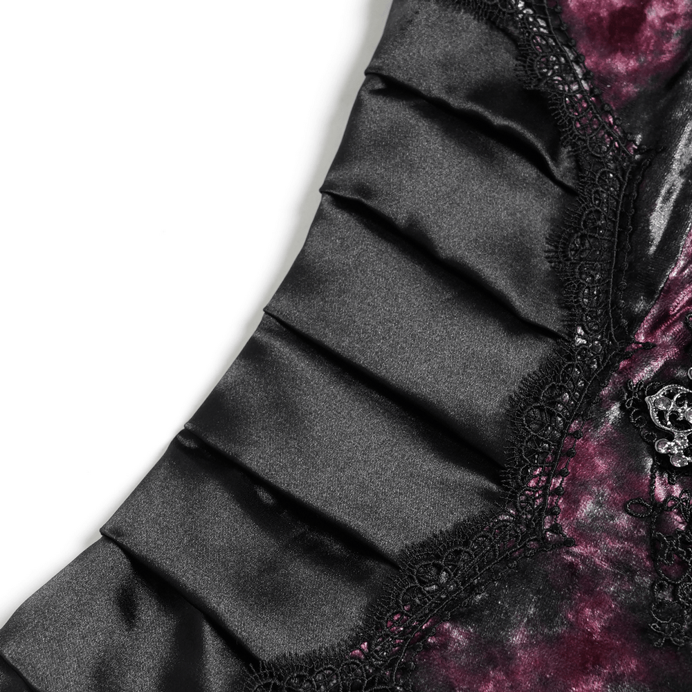 Women's Gothic Tie Dye Lace Up Mermaid Maxi Dress close-up showing lace trim and fabric details