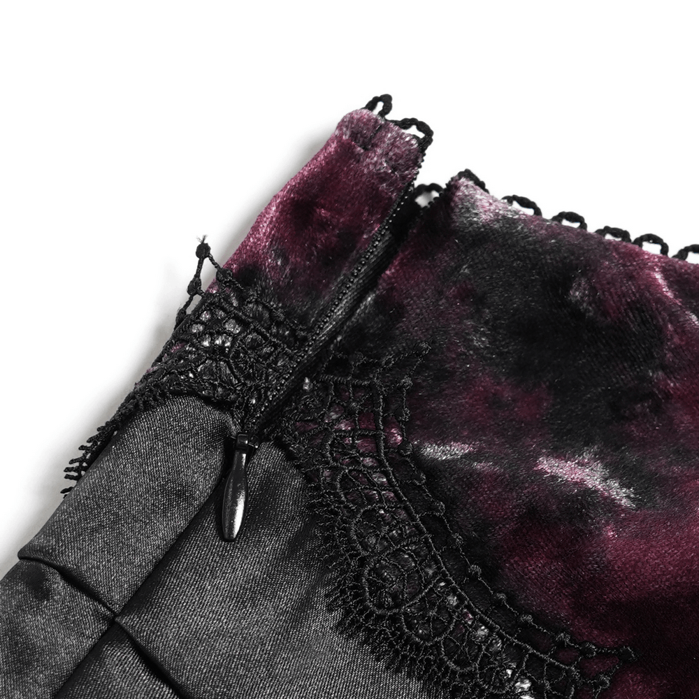 Close-up of the lace detail and zipper of the Women's Gothic Tie Dye Lace Up Mermaid Maxi Dress.