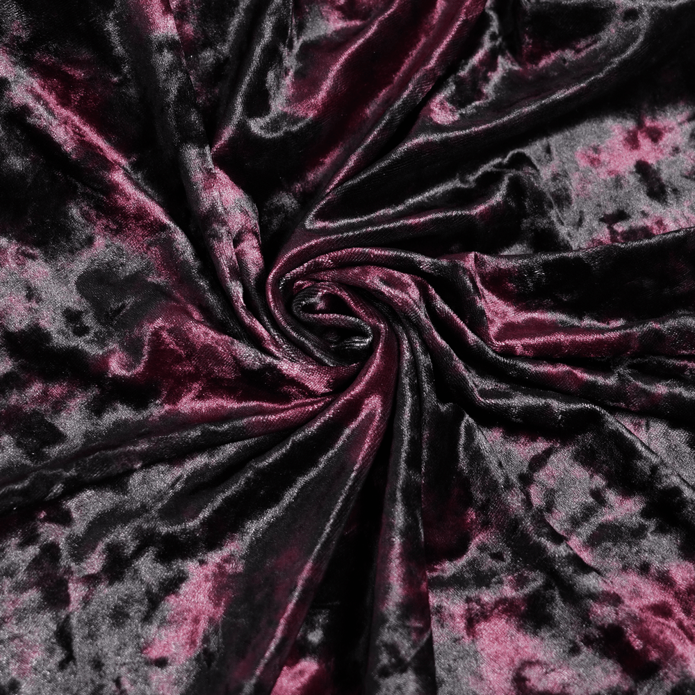 Close-up of luxurious black and burgundy tie dye fabric for Women's Gothic Tie Dye Lace Up Mermaid Maxi Dress.