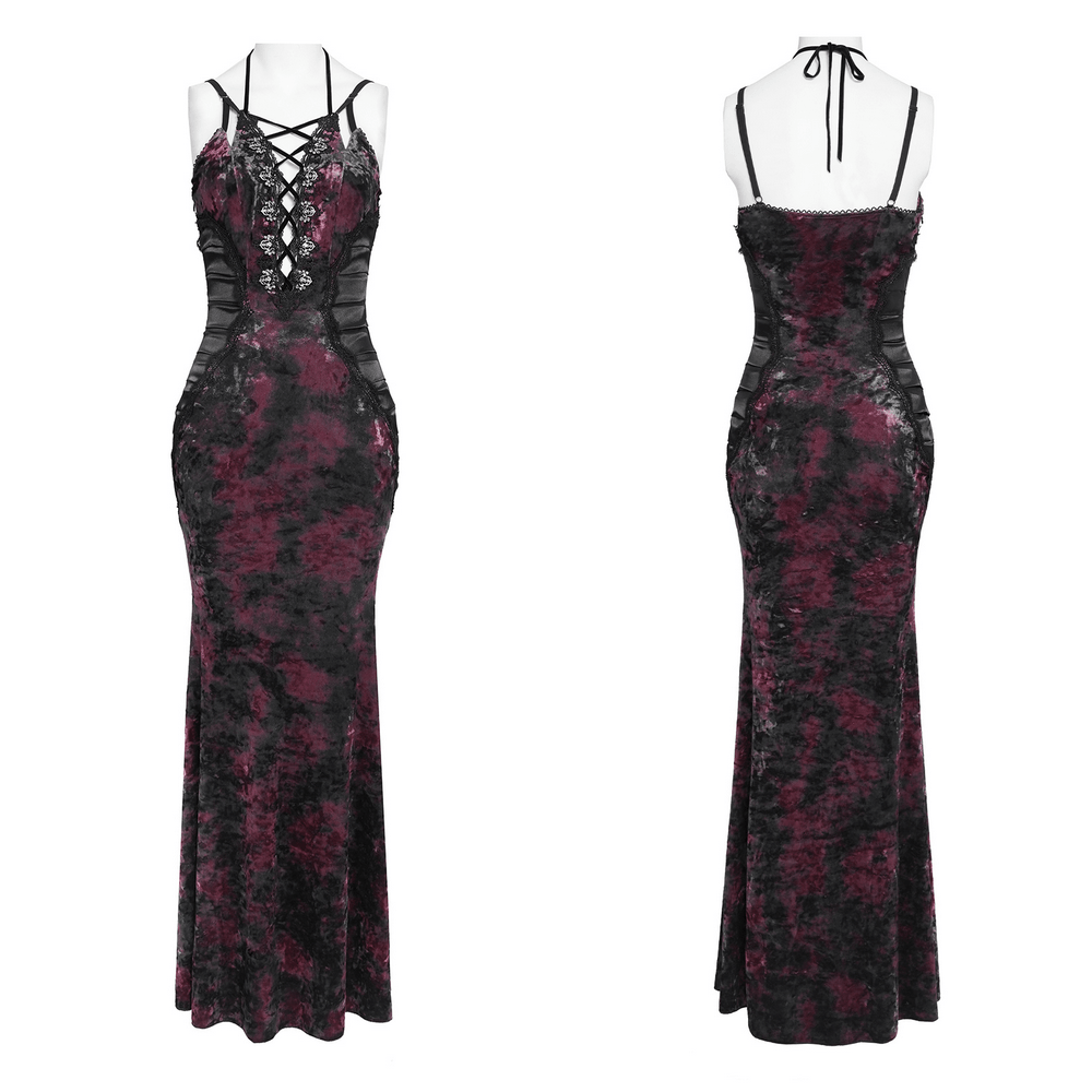 Women's Gothic Tie Dye Lace Up Mermaid Maxi Dress