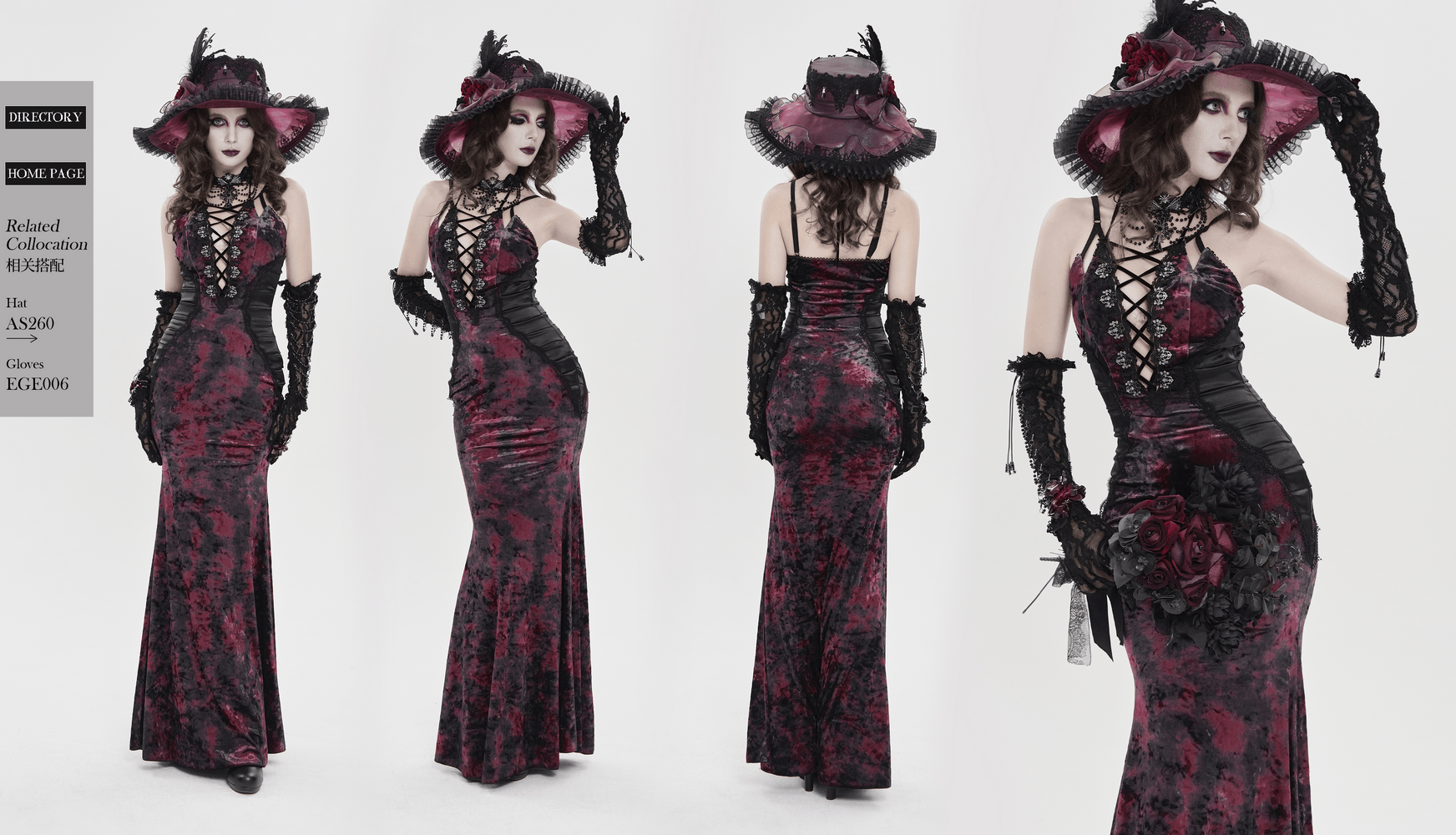 Women's Gothic Tie Dye Lace Up Mermaid Maxi Dress showcased from multiple angles, revealing its elegant design.