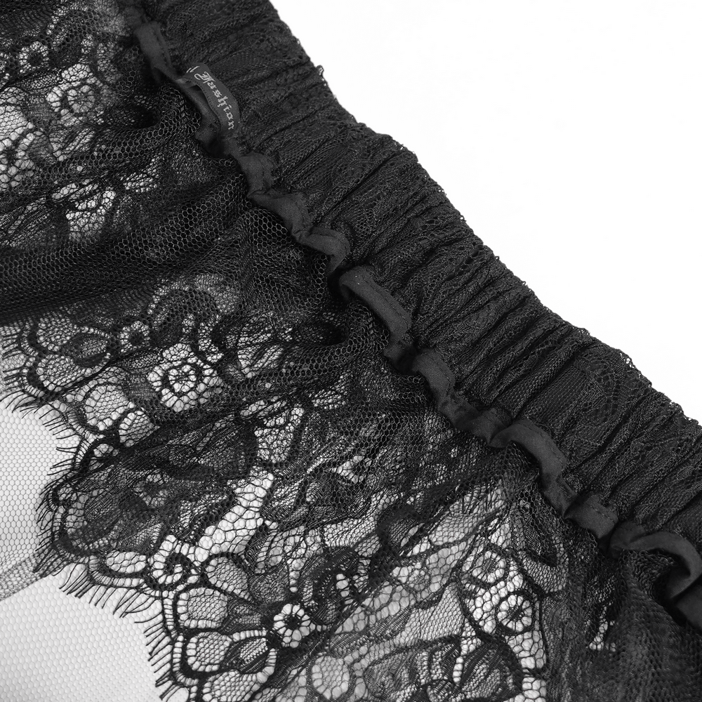 Women's Gothic Tiered Lace Maxi Skirt with Sheer Panels