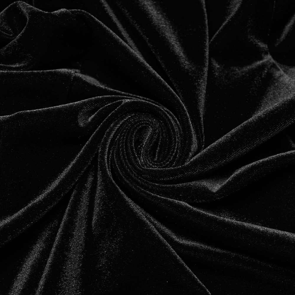 Alt Tag: Women's Gothic Velvet High Waist Mermaid Skirt close-up of black velvet fabric swirl with rich sheen and soft texture