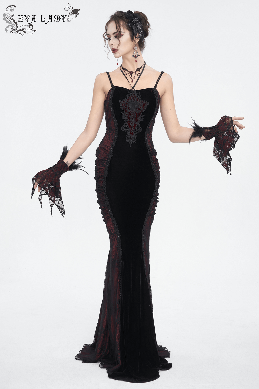 Women's Gothic Velvet Long Dress with Lace Appliques Women's Gothic Velvet Long Dress with Lace Appliques