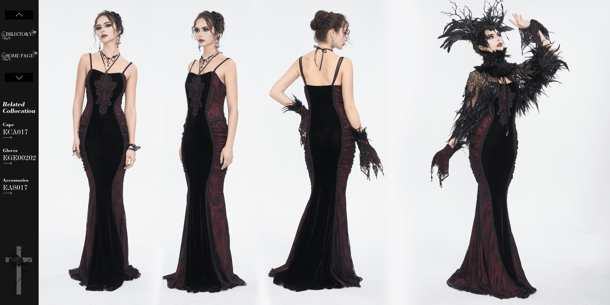 Women's gothic velvet mermaid dress with lace appliques, sweetheart neckline, and dramatic silhouette.