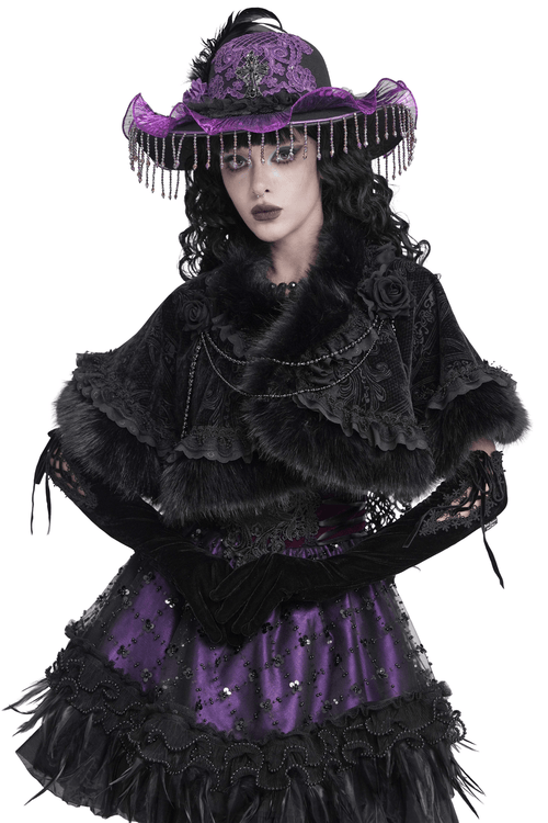 Women's Gothic Victorian Capelet with Faux Fur Trim