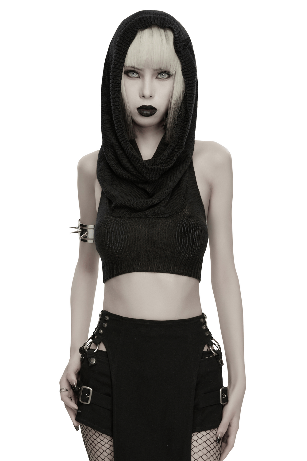 Crop top court en maille à capuche Wasteland gothique pour femme