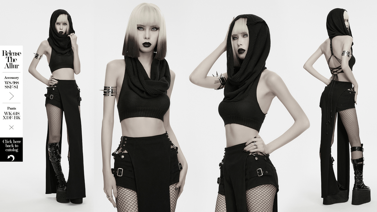 Crop top court en maille à capuche Wasteland gothique pour femme