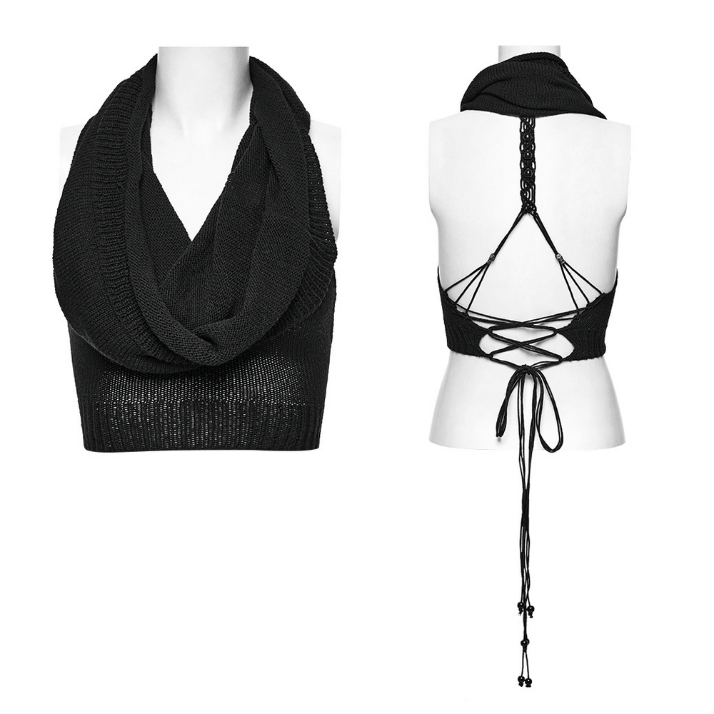 Crop top court en maille à capuche Wasteland gothique pour femme