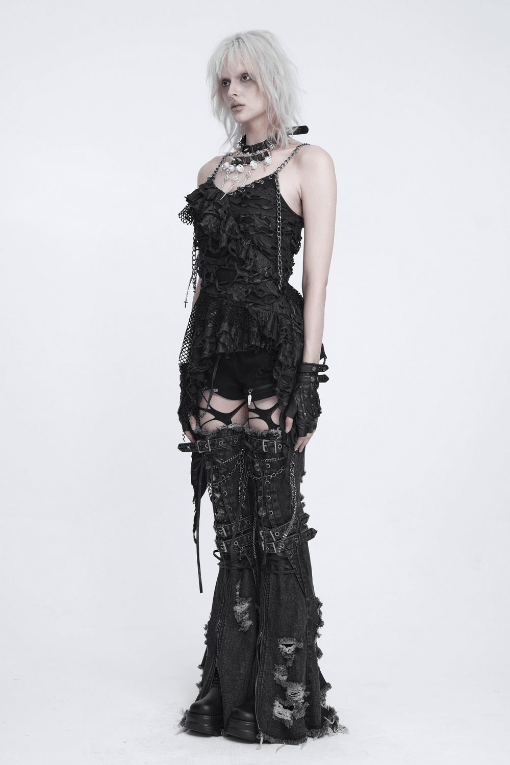 Verzierte Gothic-Bluse mit Spitze und Rüschenmanschetten
