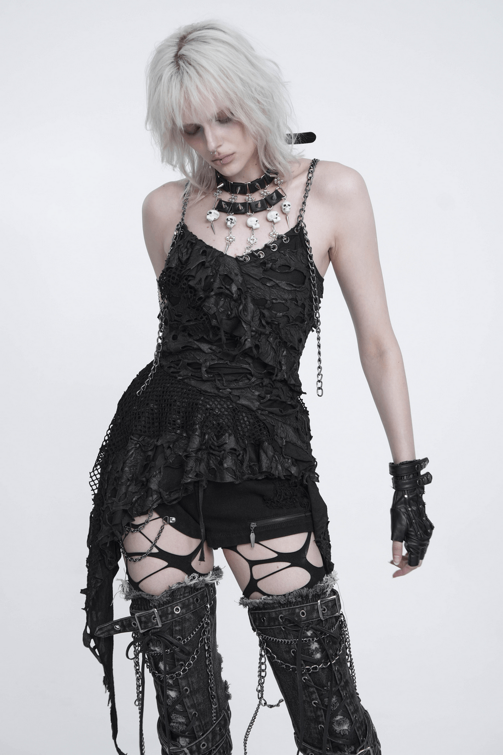 Verzierte Gothic-Bluse mit Spitze und Rüschenmanschetten