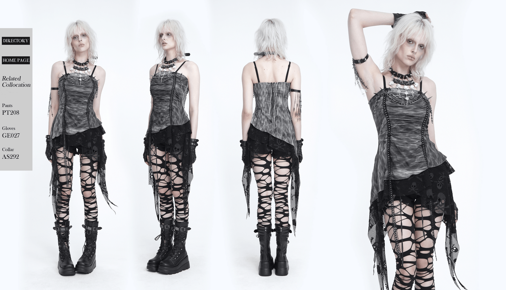 Women's Gray Chain Asymmetric Tunic Top with Lace Hem gothic layered mesh top with chains and lace trim