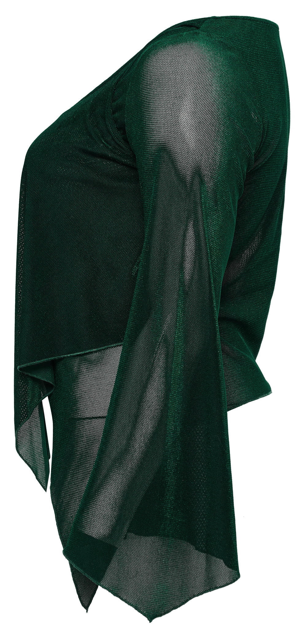 Women's translucent green top with bell sleeves and hooks, perfect for a chic, sophisticated look.