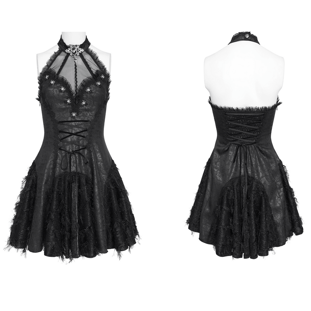 Women's Halter Corset Mini Dress with Lace Trim Detail