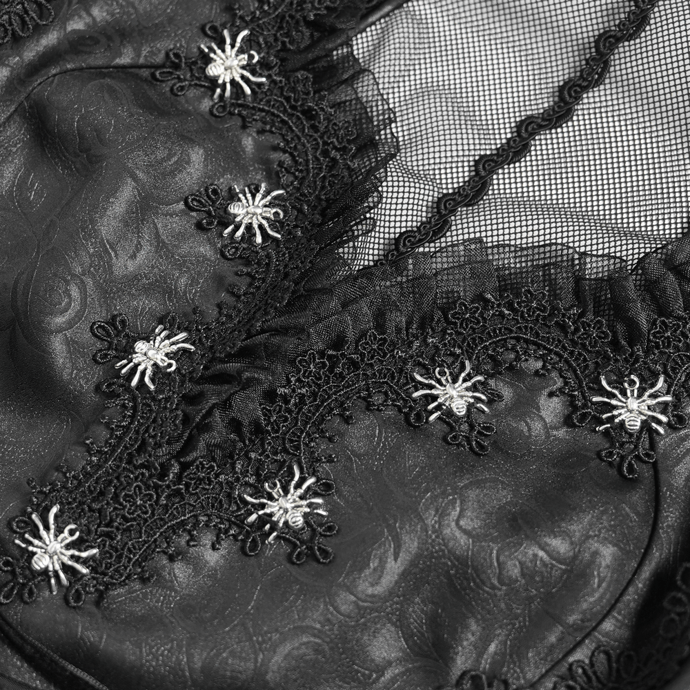 Close-up of Women's Halter Corset Mini Dress with Lace Trim Detail showcasing intricate lace and jacquard patterns.