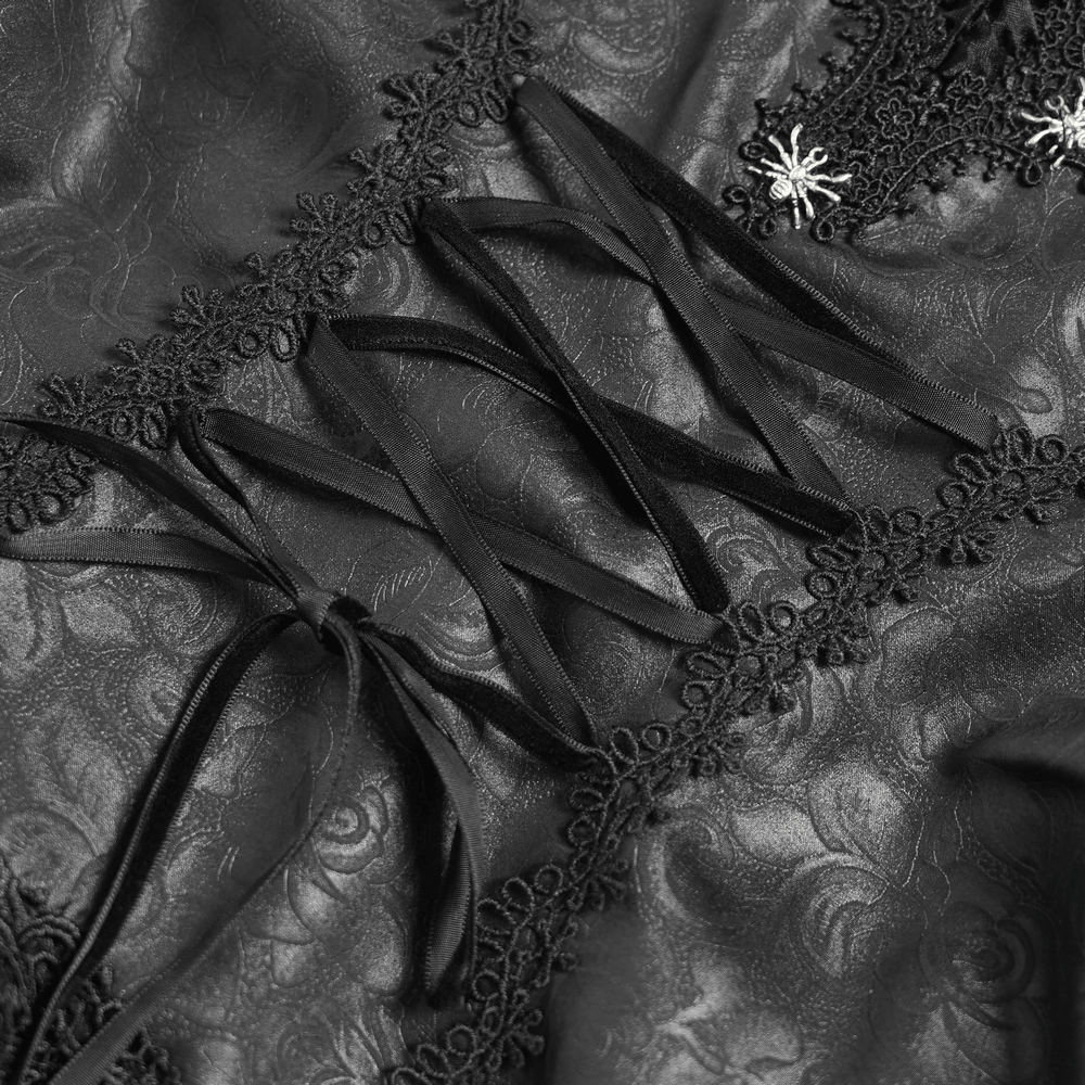 Close-up of Women's Halter Corset Mini Dress with Lace Trim Detail showcasing lace choker and corset lacing.