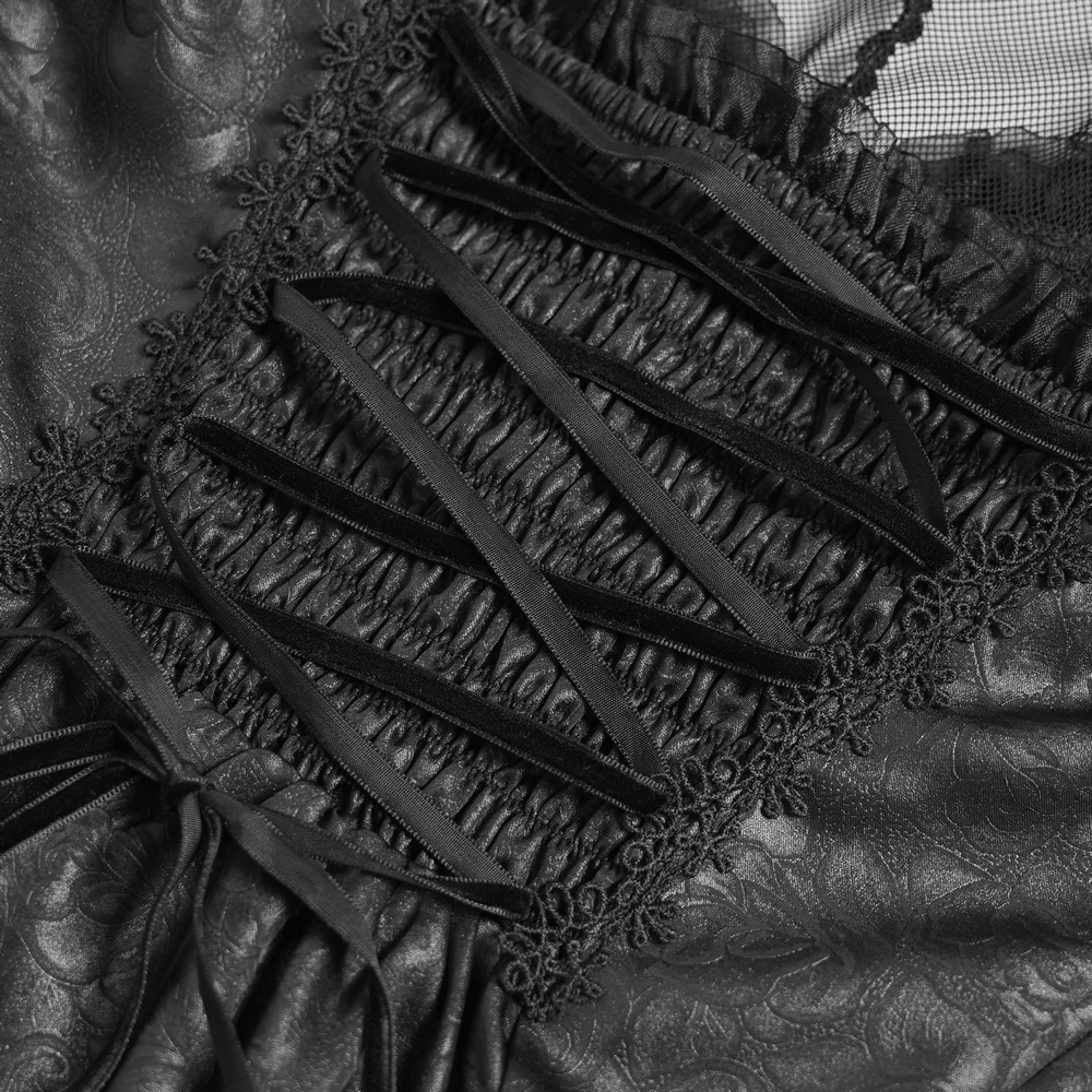 Close-up of Women's Halter Corset Mini Dress with Lace Trim Detail showcasing corset-style lacing and jacquard fabric.