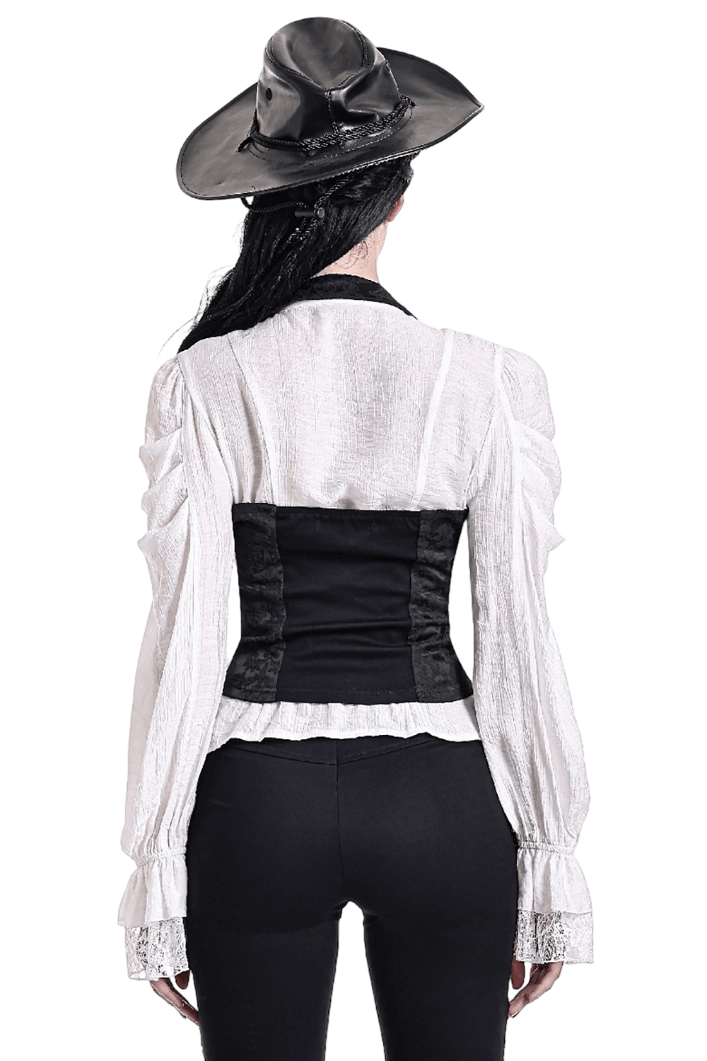 Women's Halter Waistcoat with Zip and Metal Buttons, black brocade back panel and fitted Victorian-inspired style