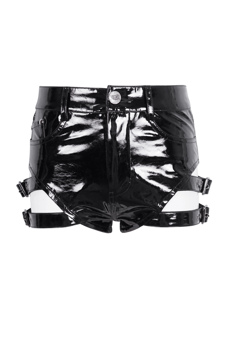 Women's High-Waisted Faux Leather Shorts with Buckles