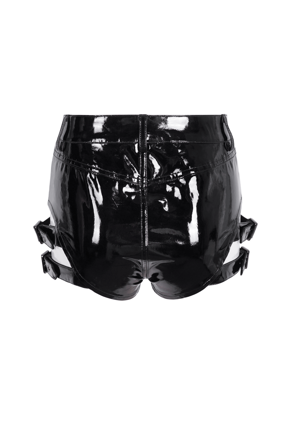 Women's High-Waisted Faux Leather Shorts with Buckles