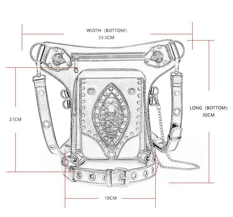 Women's Hip Bag with Skull and Rivets / Retro Motorcycle Leg Bag - HARD'N'HEAVY