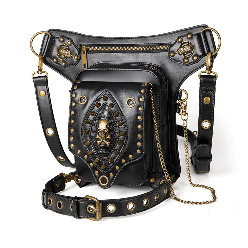 Women's Hip Bag with Skull and Rivets / Retro Motorcycle Leg Bag - HARD'N'HEAVY