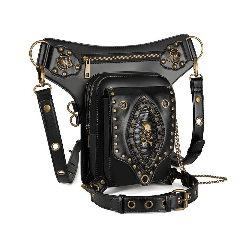 Women's Hip Bag with Skull and Rivets / Retro Motorcycle Leg Bag - HARD'N'HEAVY