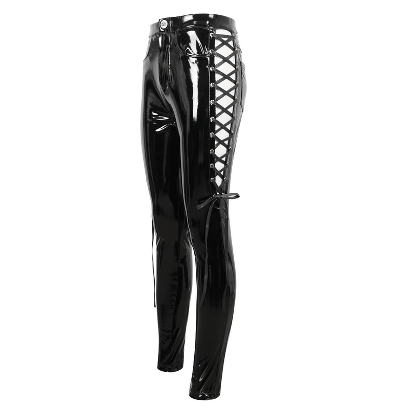 Women's Hollow Patent Leather Skinny Pants With Lace-Up on Sides - HARD'N'HEAVY