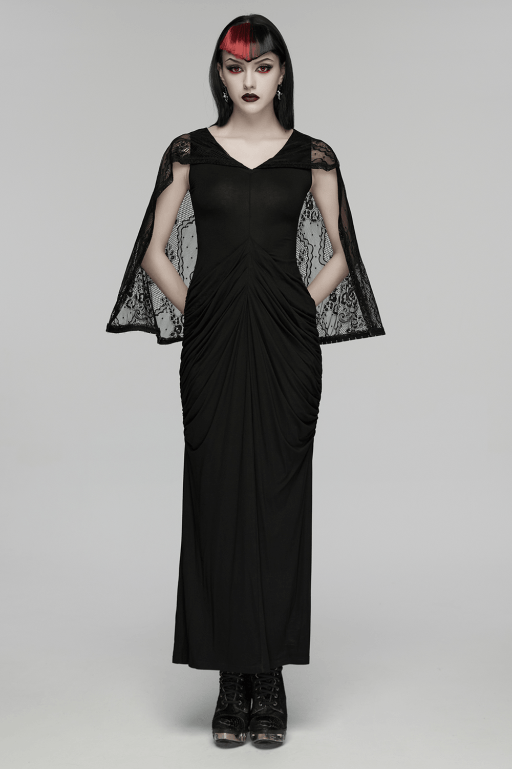 Women's Hooded Gothic Ruched Lace Evening Dress Women's Hooded Gothic Ruched Lace Evening Dress