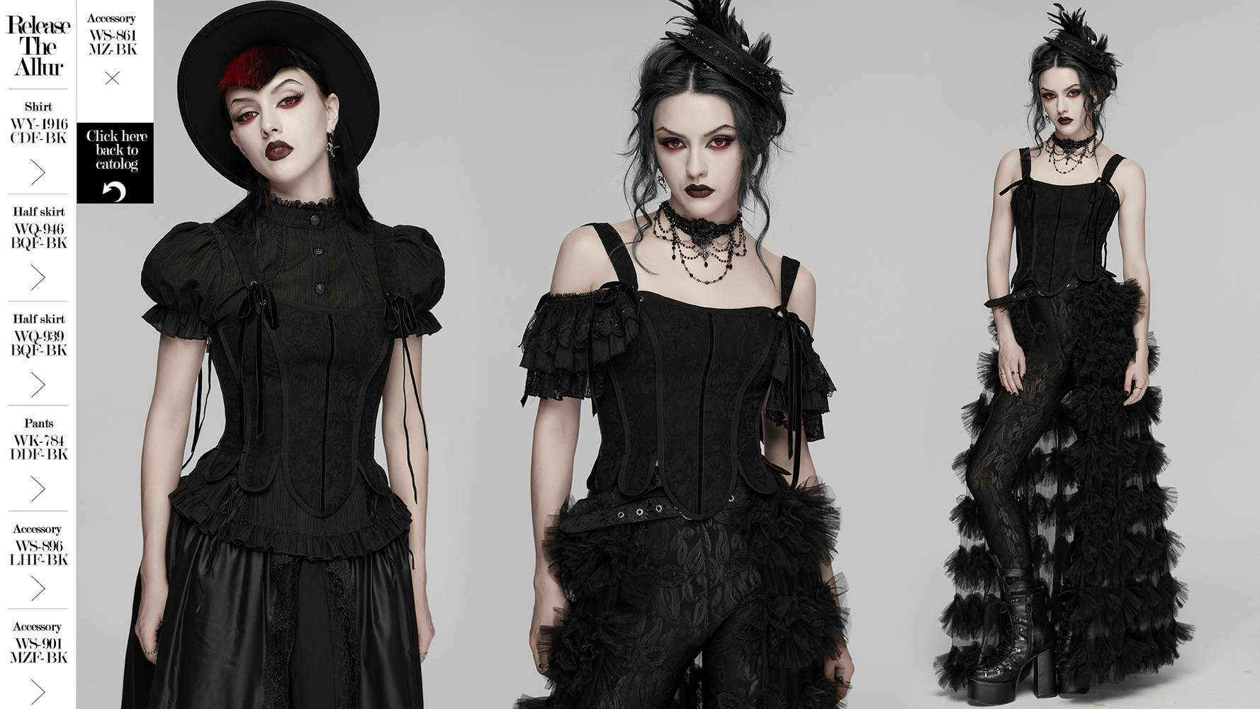 Alt Tag: Women's Jacquard Gothic Corset Top with Tie Sleeves on model in black jacquard corset, tie sleeves, lace-up back, dramatic gothic look